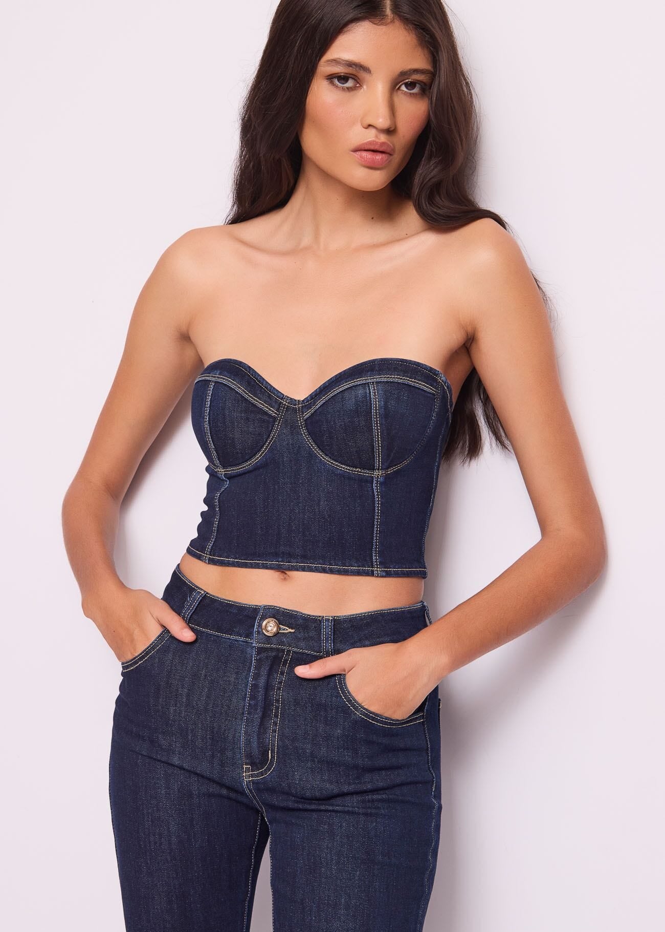 Top bustier in denim di cotone