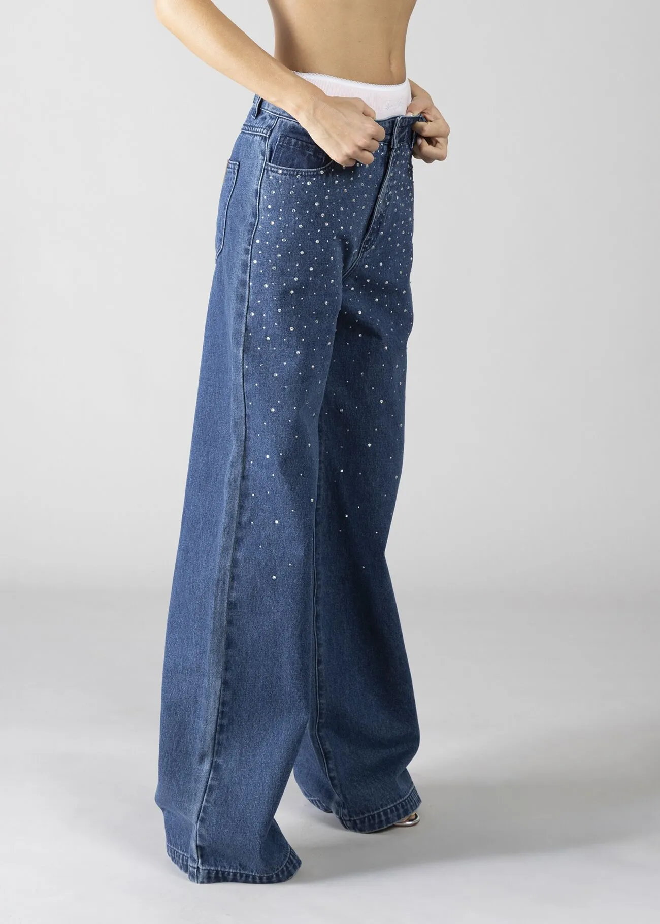 Jeans palazzo con pietre