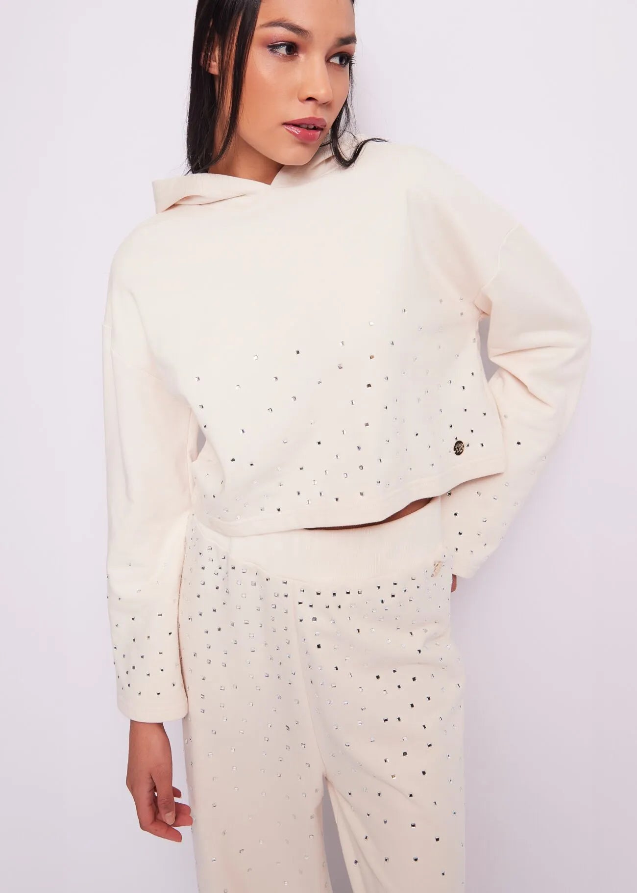 Felpa bianca in cotone con strass no