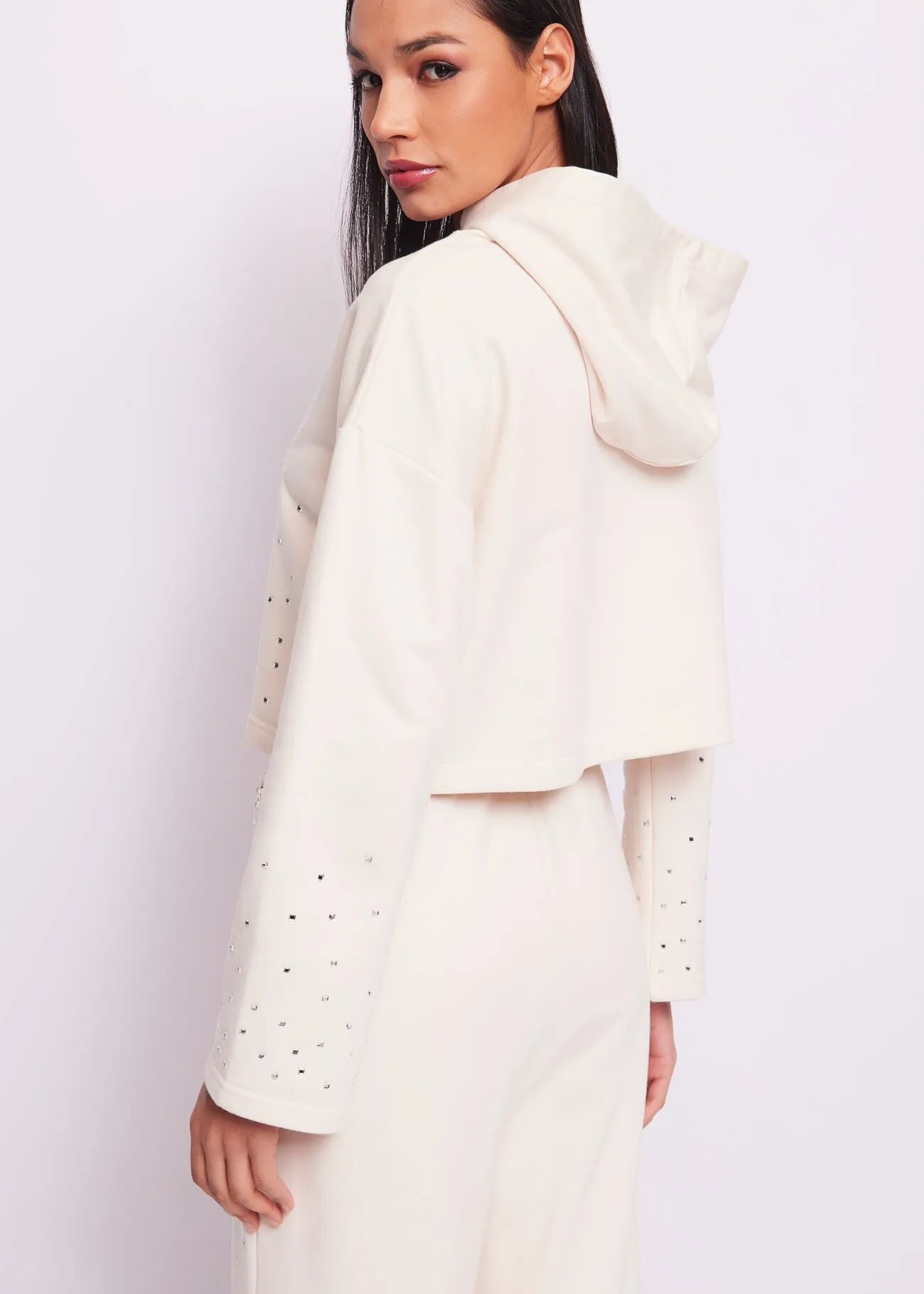 Felpa bianca in cotone con strass no