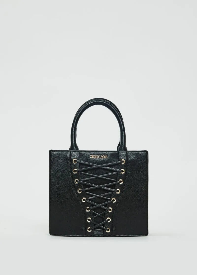 Shopping bag nera con laccetti