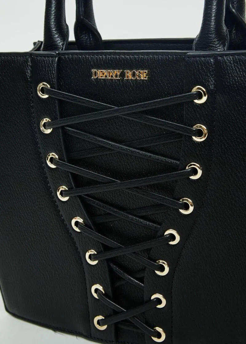 Shopping bag nera con laccetti