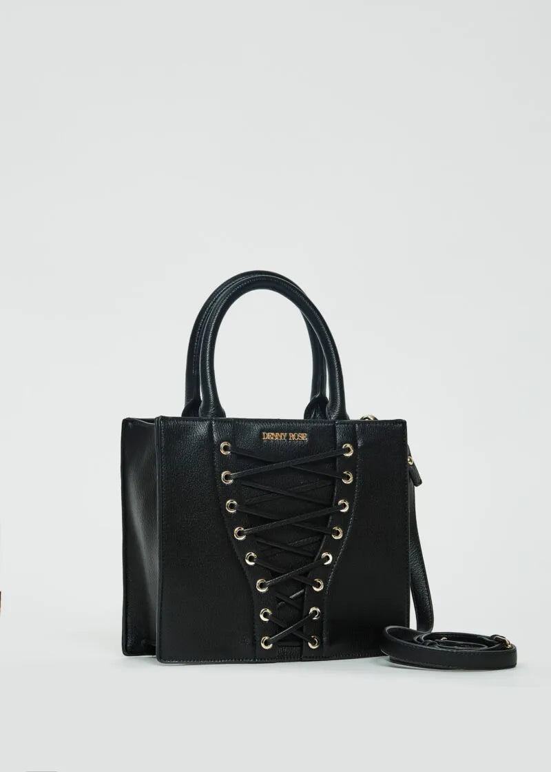 Shopping bag nera con laccetti