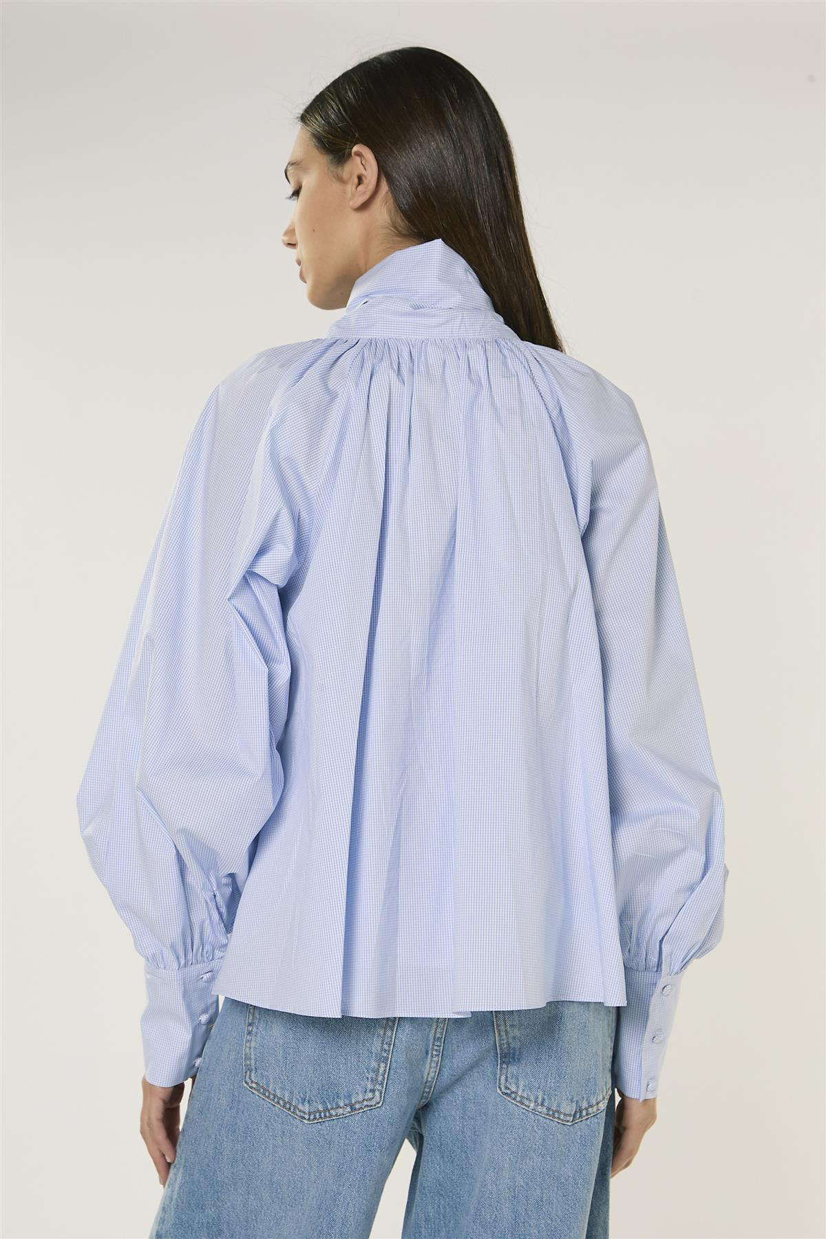 Camicetta Blu A Micro Quadri