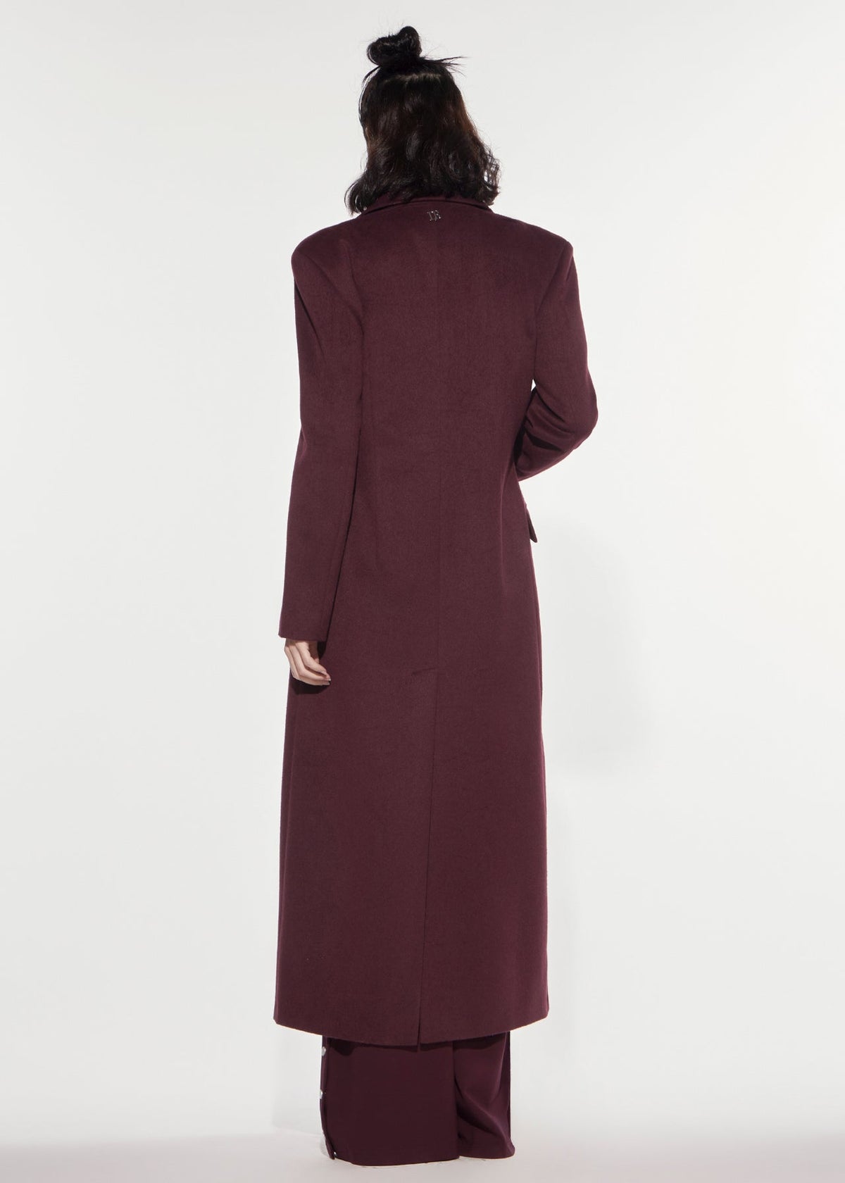 CAPPOTTO LUNGO IN MISTO LANA COLOR VINO ROSSO A CLESSIDRA