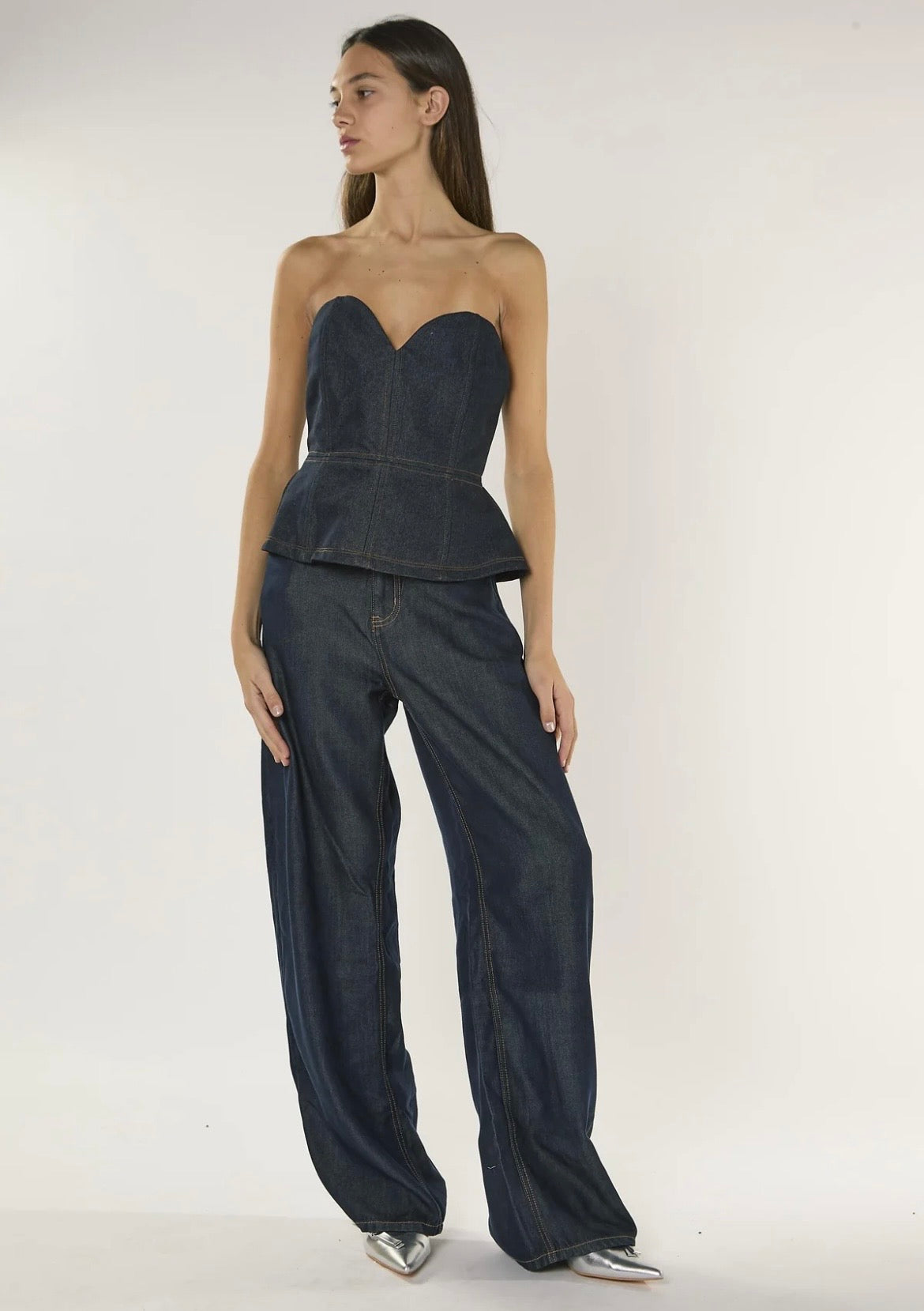 TOP DONNA A CUORE CON ZIP IN DENIM - GLAMOROUS