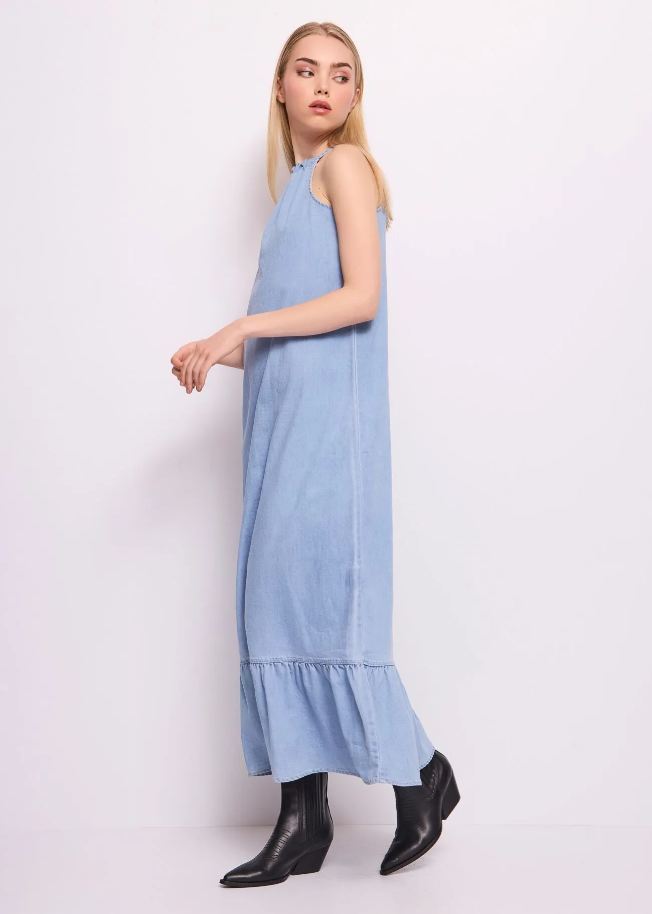 Abito lungo in denim di cotone