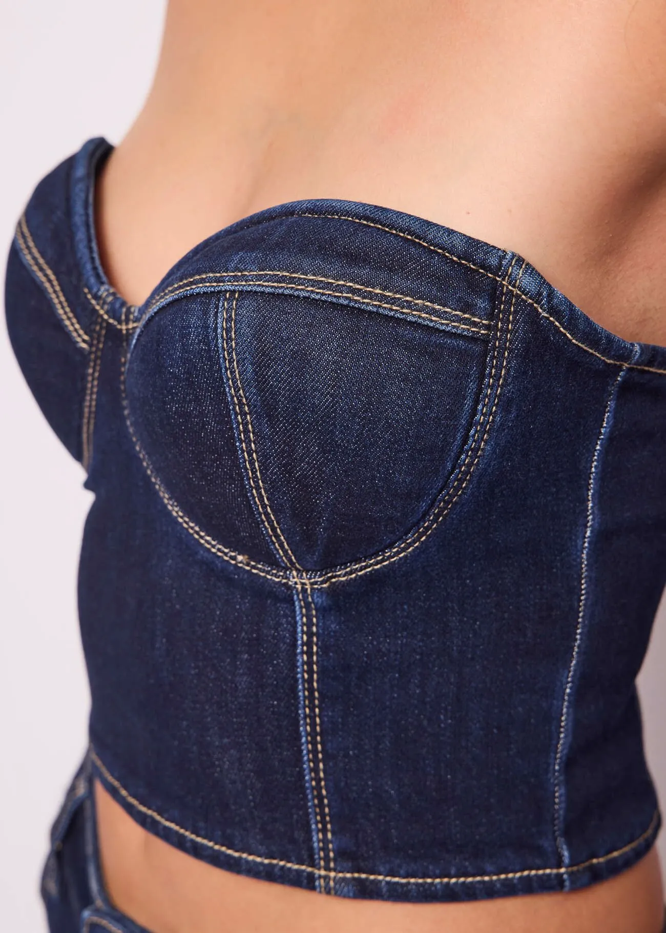 Top bustier in denim di cotone