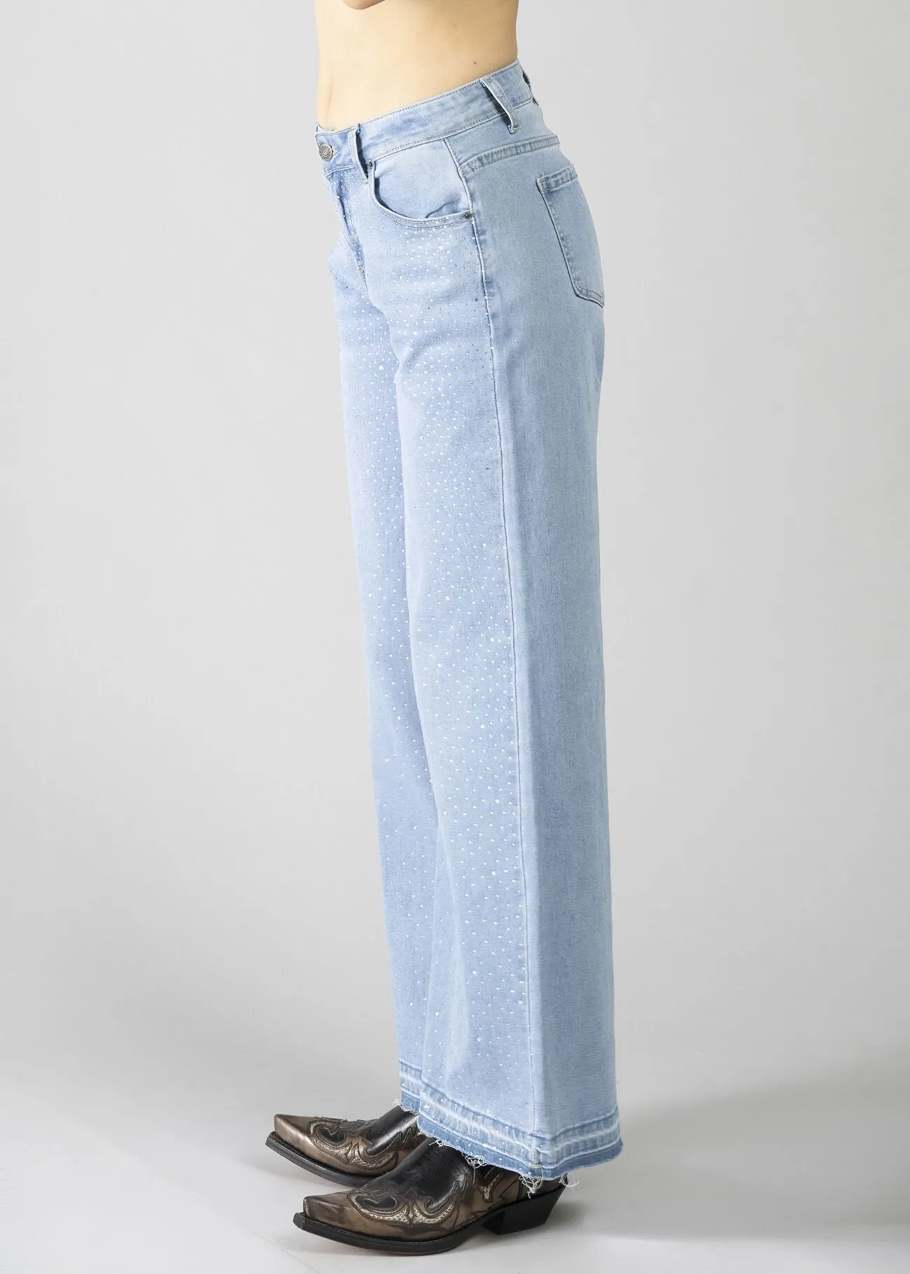 JEANS WIDE LEG STRASS LIGHT BLUE