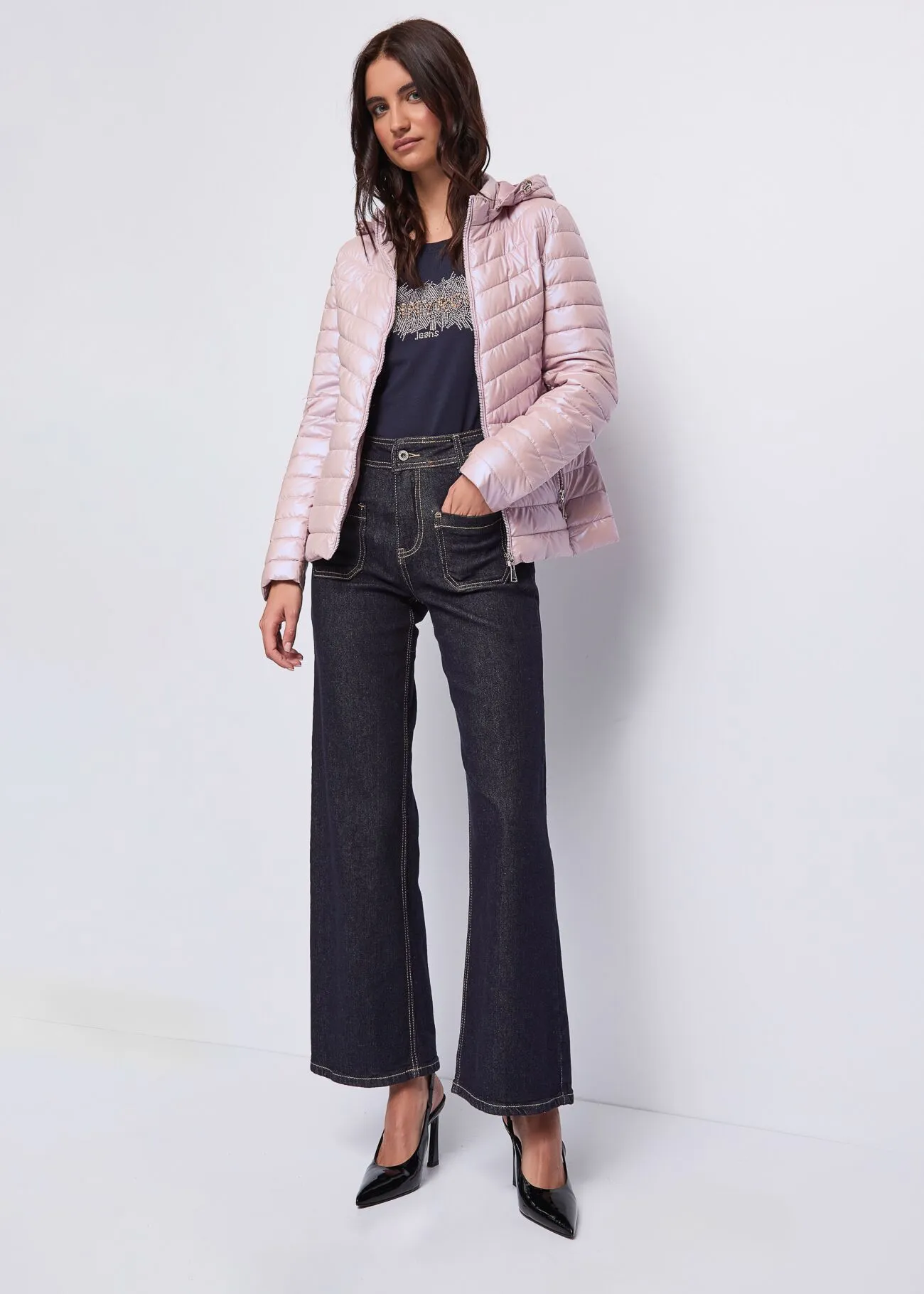 Piumino rosa trapuntato