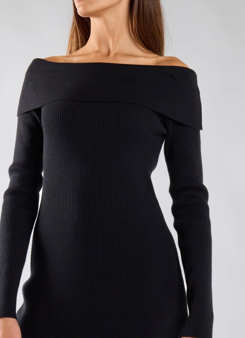 Abito Lungo Nero In Maglia - Glamorous