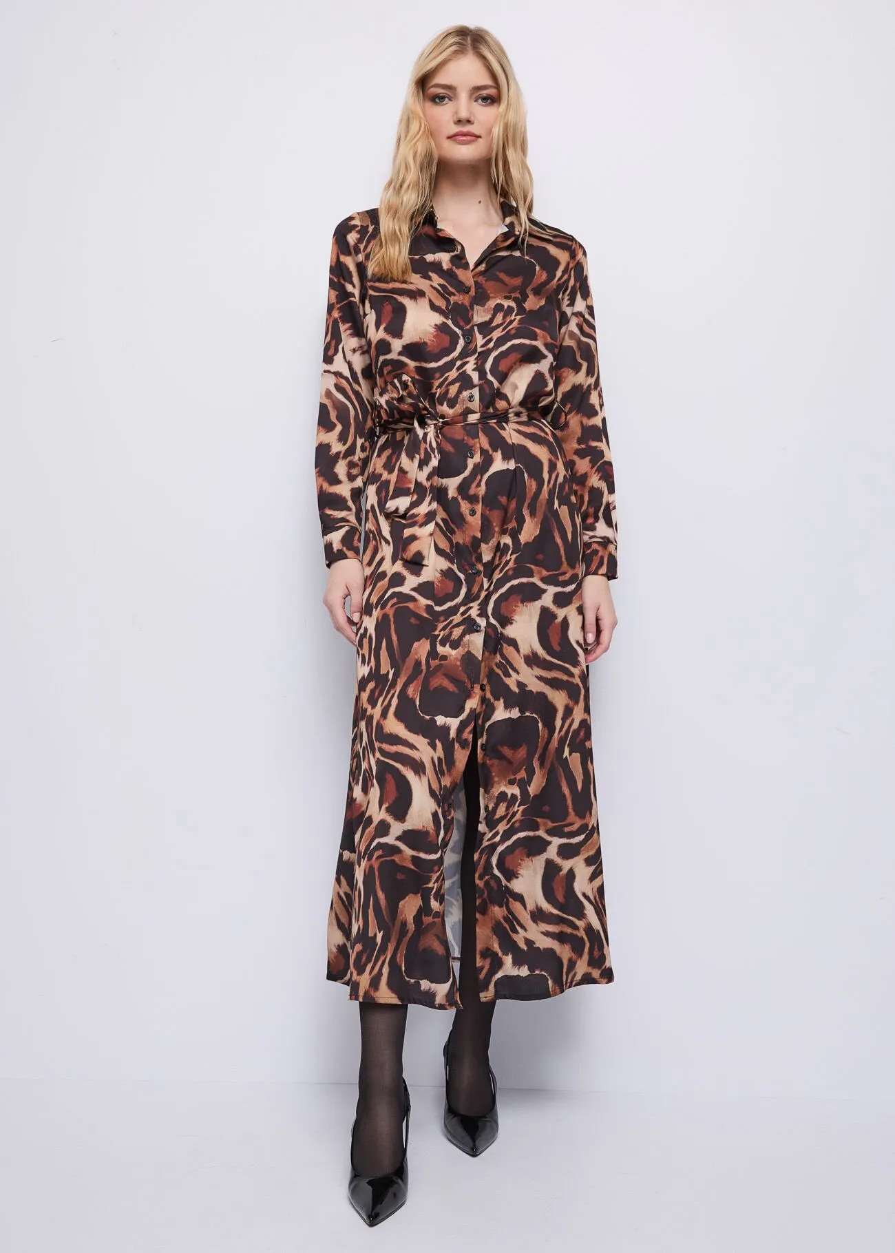 Abito chemisier in raso stampato