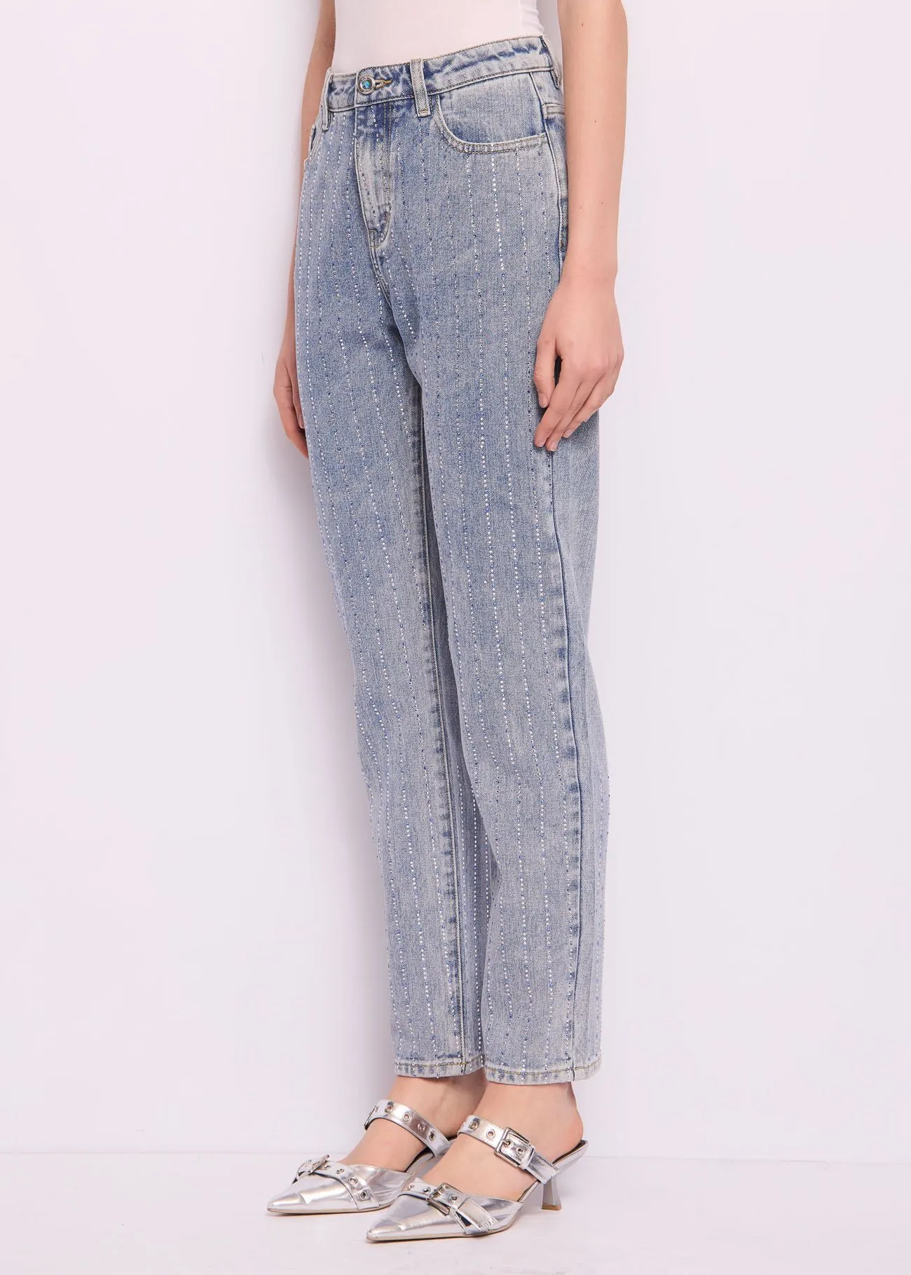 Jeans in cotone con strass