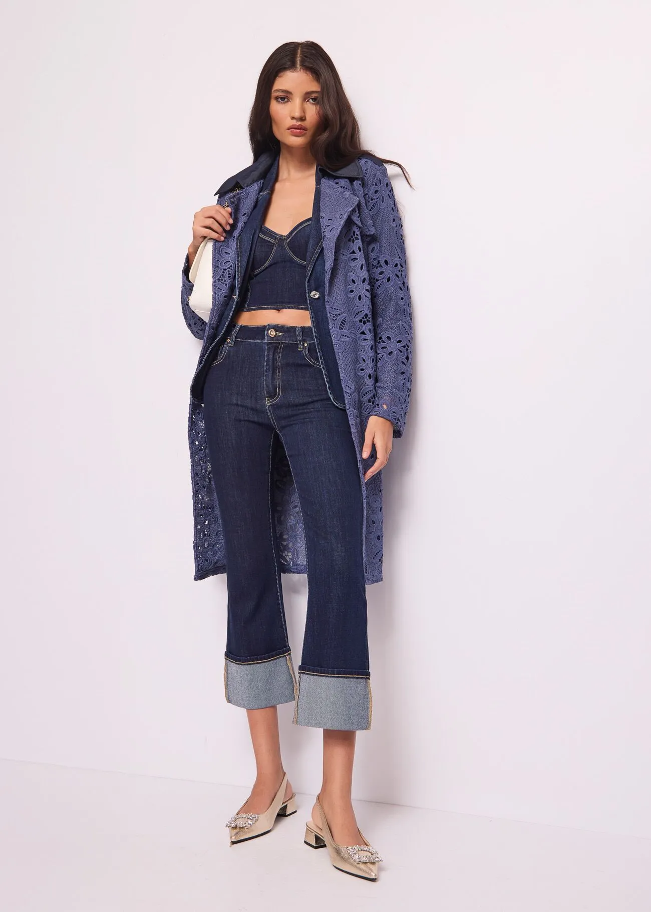 Top bustier in denim di cotone