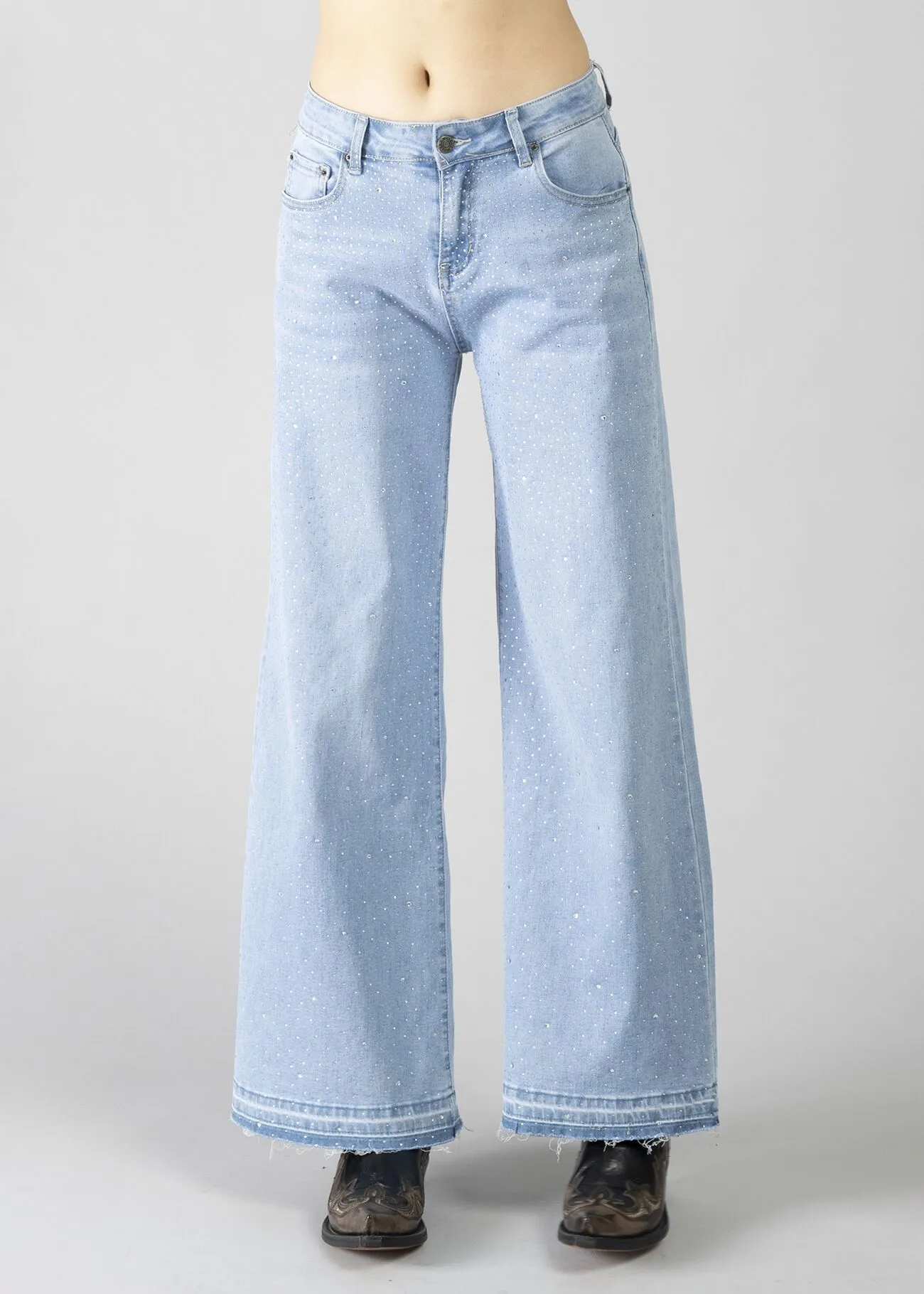 JEANS WIDE LEG STRASS LIGHT BLUE