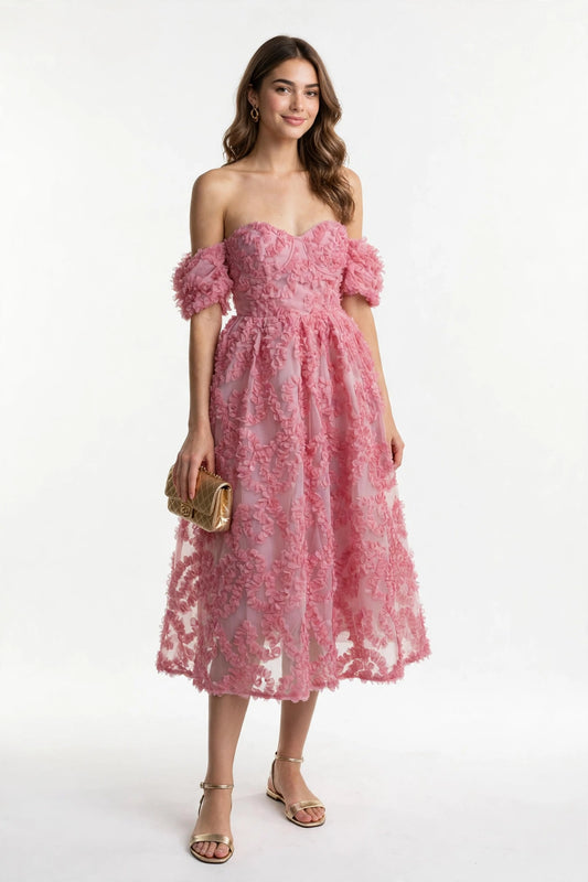Abito midi Amelia con scollo Bardot