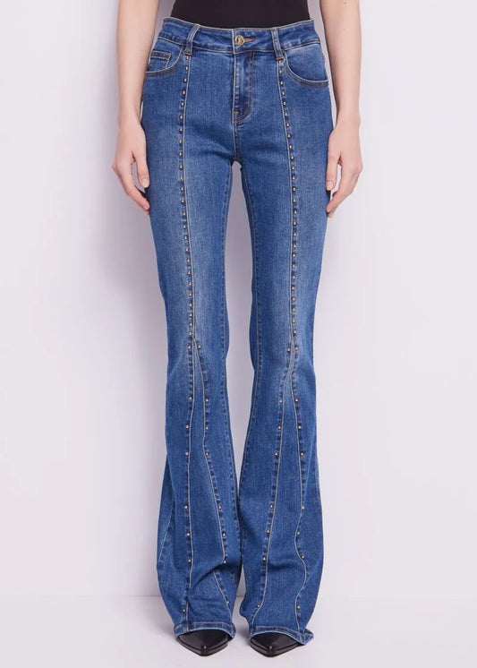 Jeans flare in cotone con borchie