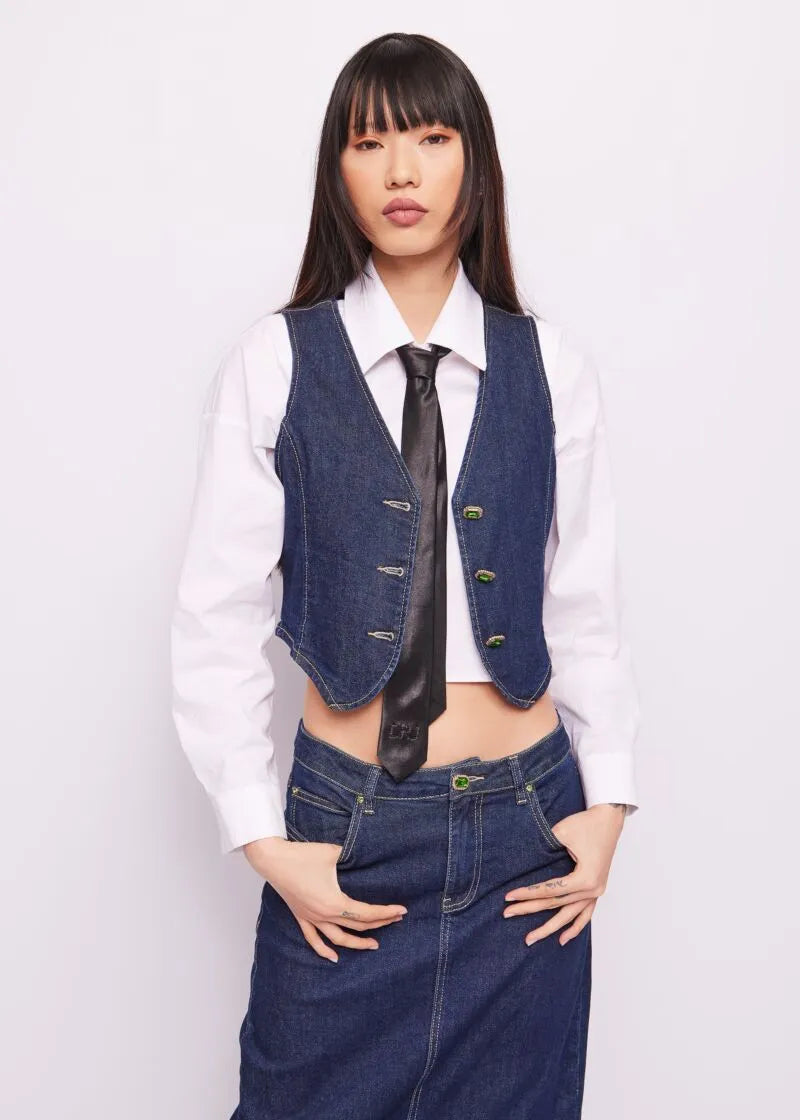 Gilet in denim di misto cotone