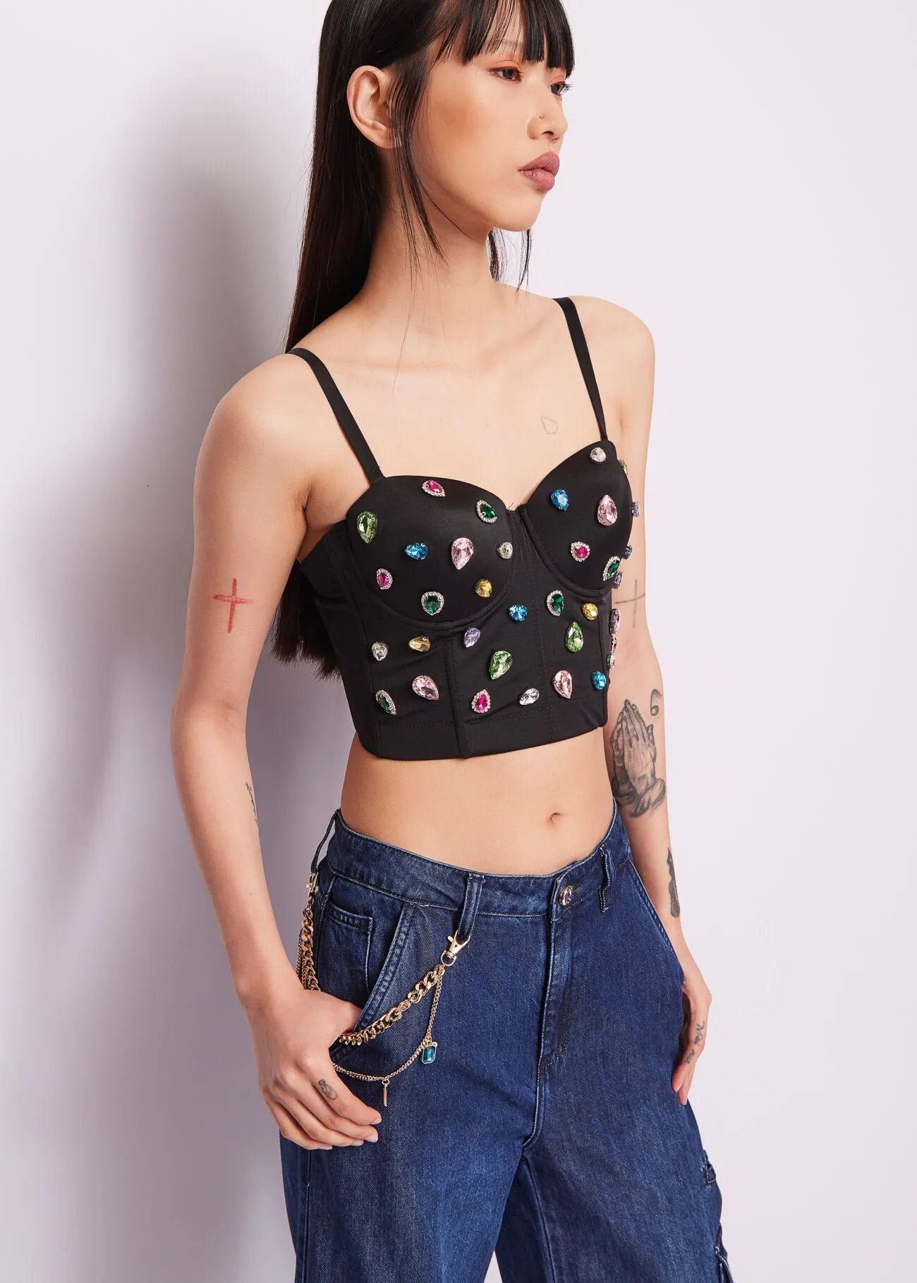 Top bustier in cotone con strass