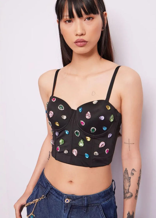 Top bustier in cotone con strass