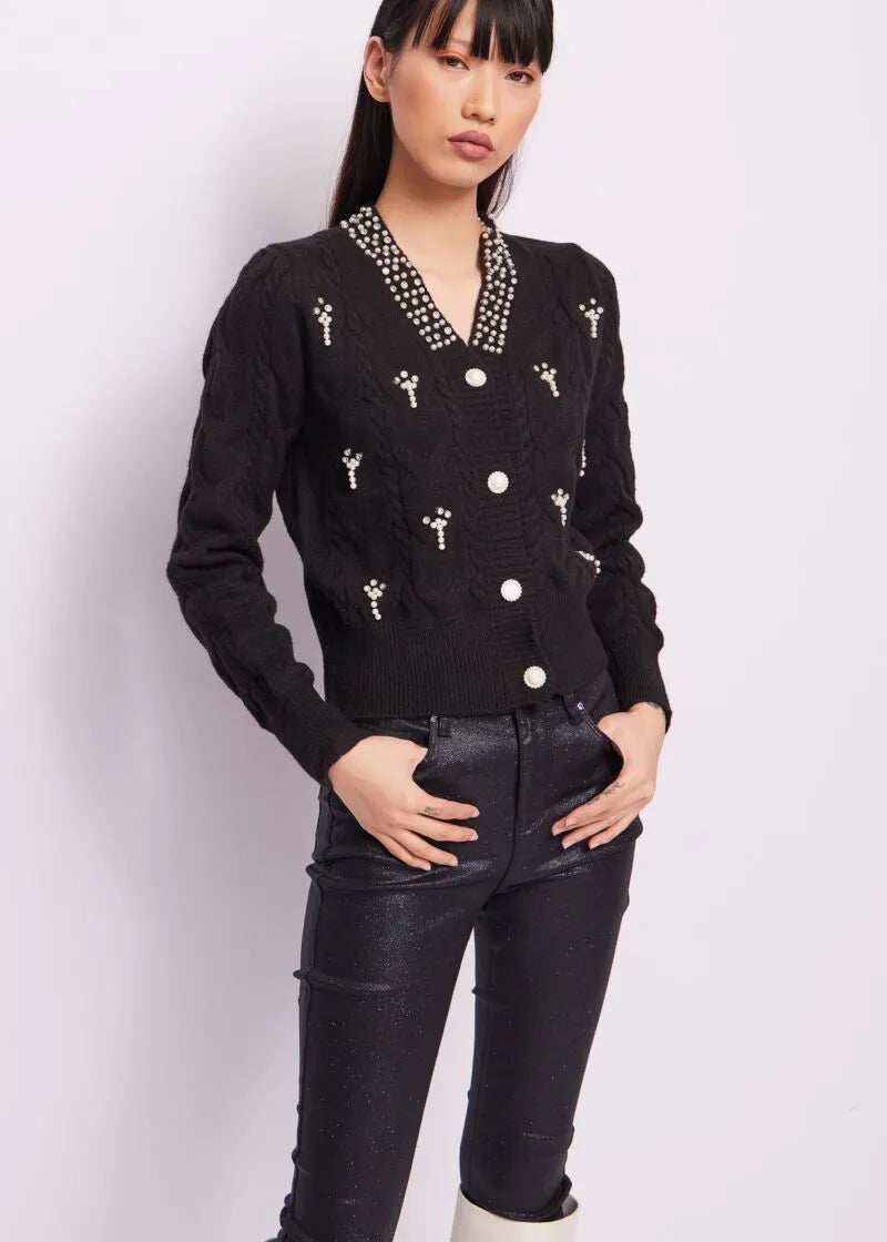 Cardigan in maglia con strass