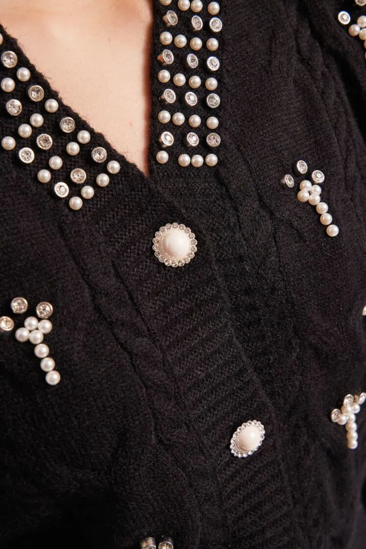 Cardigan in maglia con strass