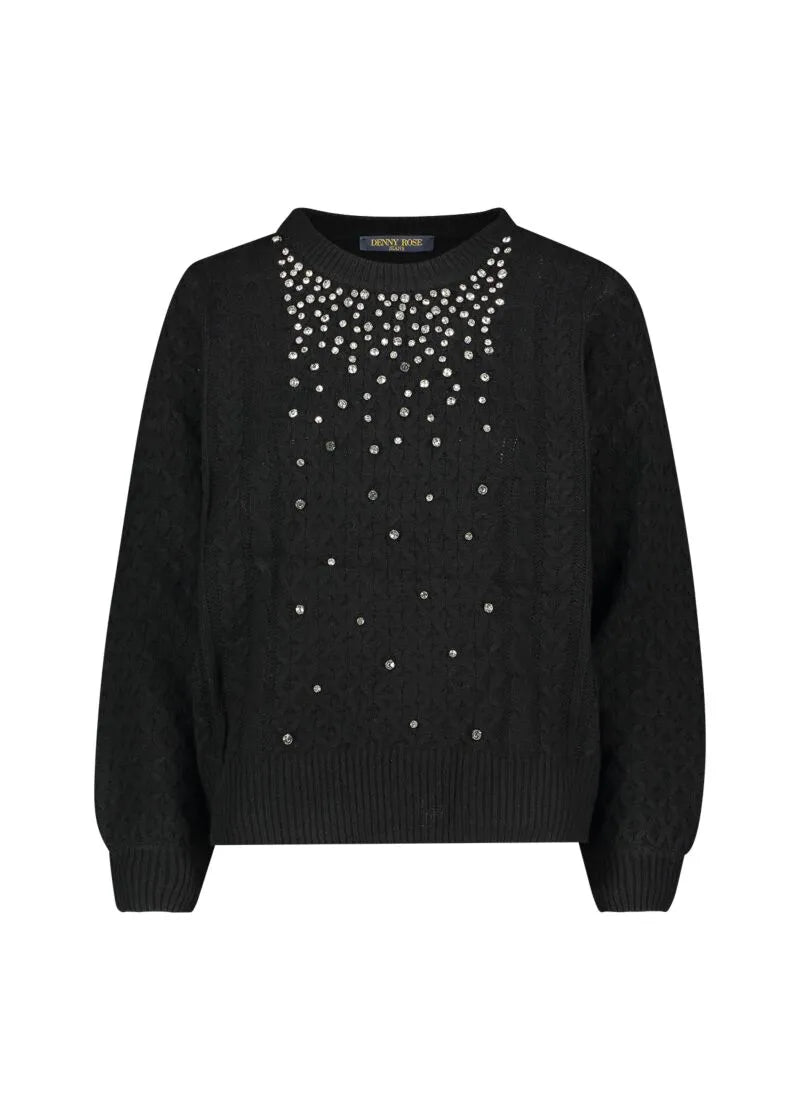 Maglia in filato nero con strass