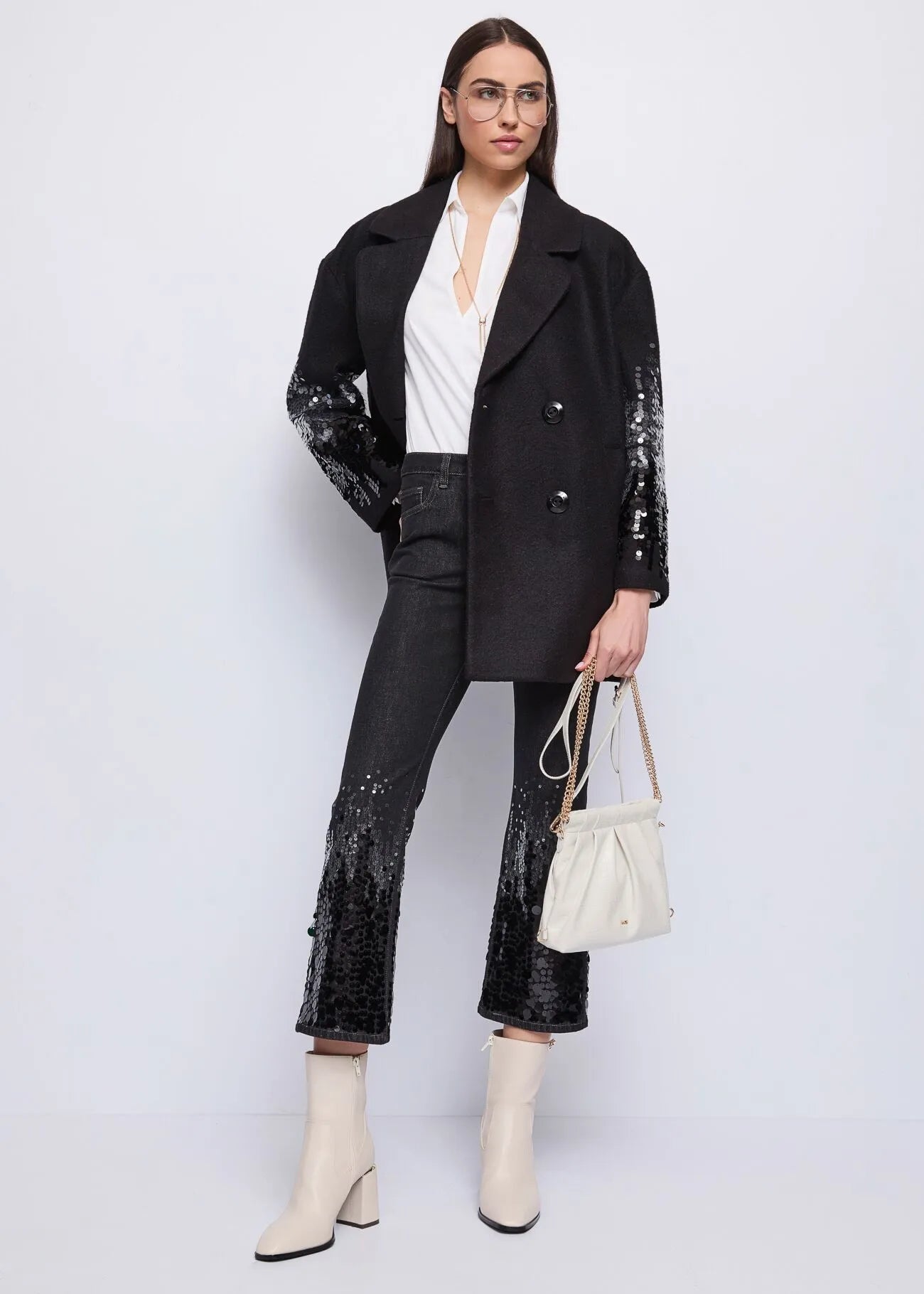 Jeans da donna a vita alta con paillettes