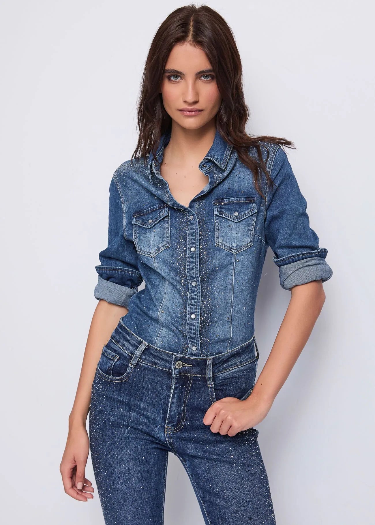 Camicia denim con strass