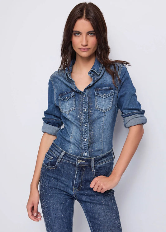 Camicia denim con strass