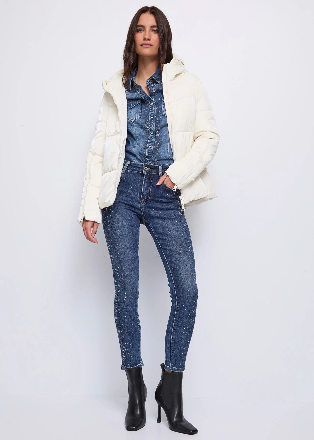 Camicia denim con strass