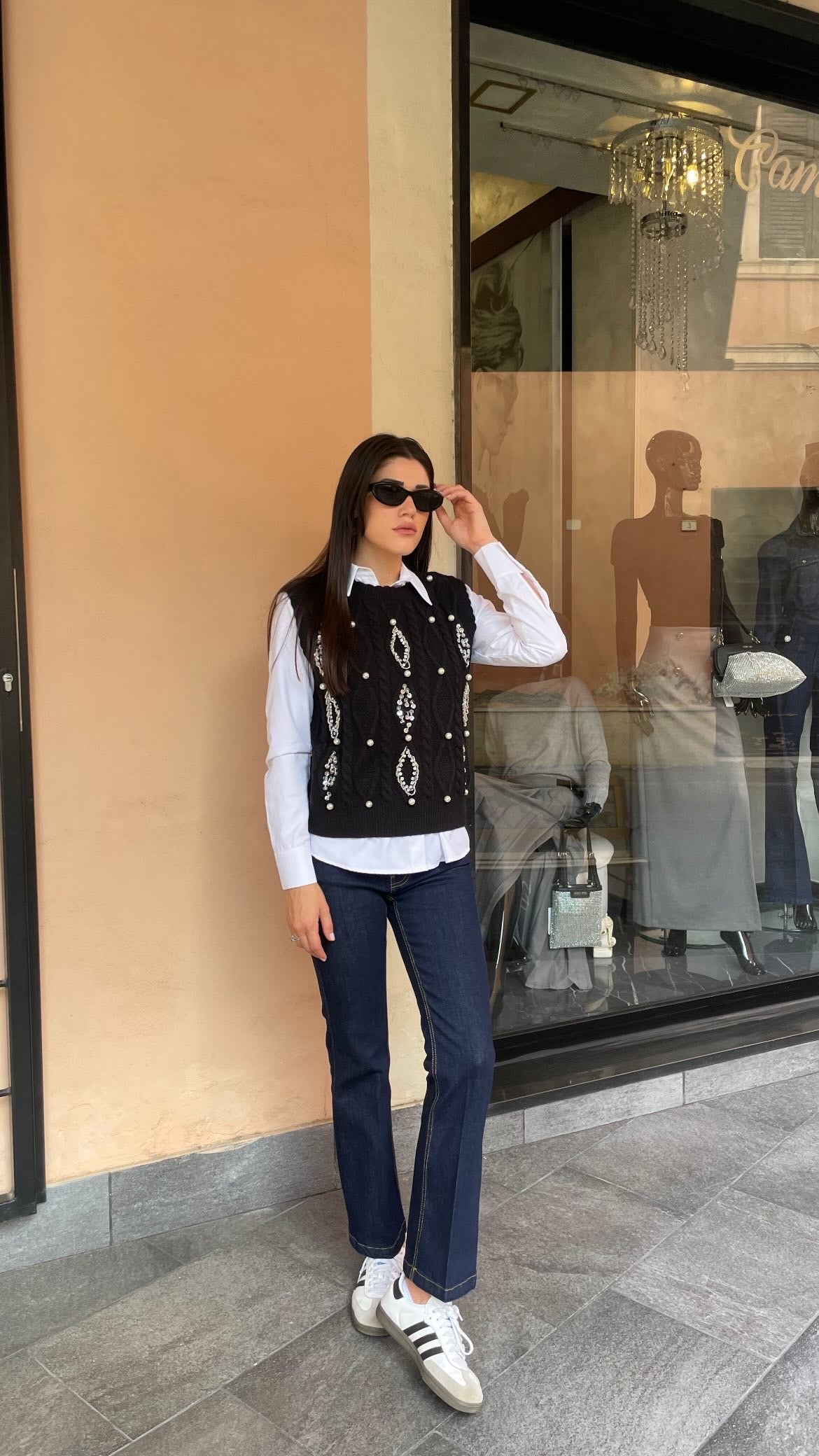 Gilet in maglia con strass