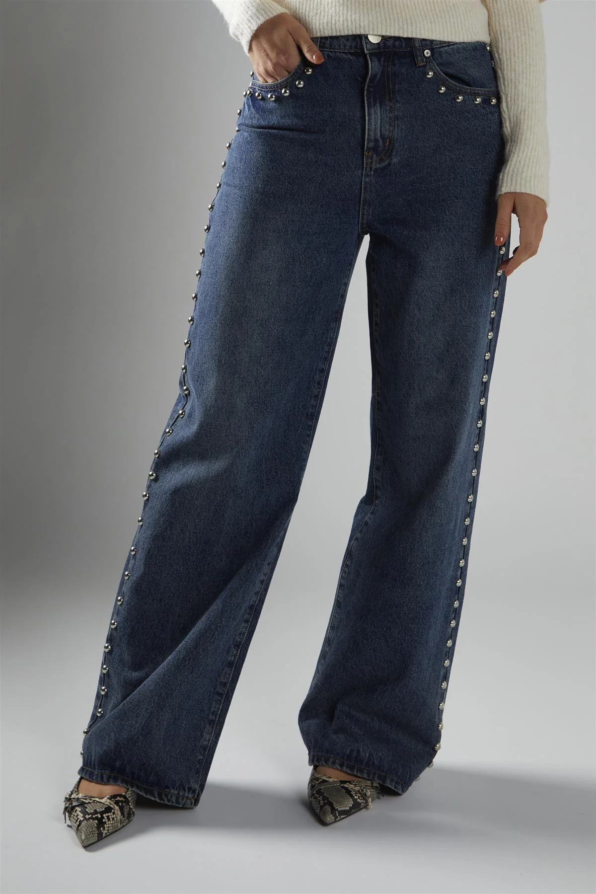Jeans Borchiati A Gamba Larga - Glamorous