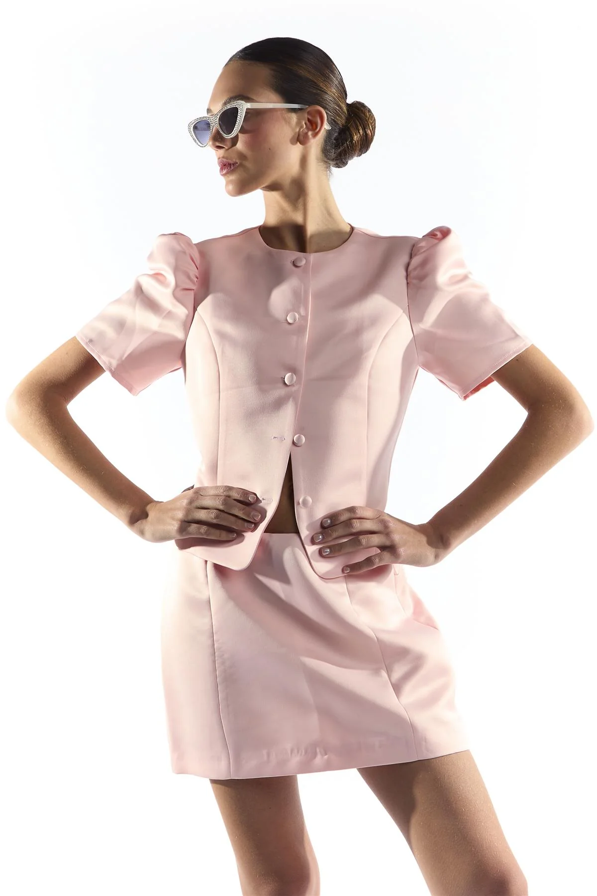 Giacca Strutturata Rosa Con Bottoni