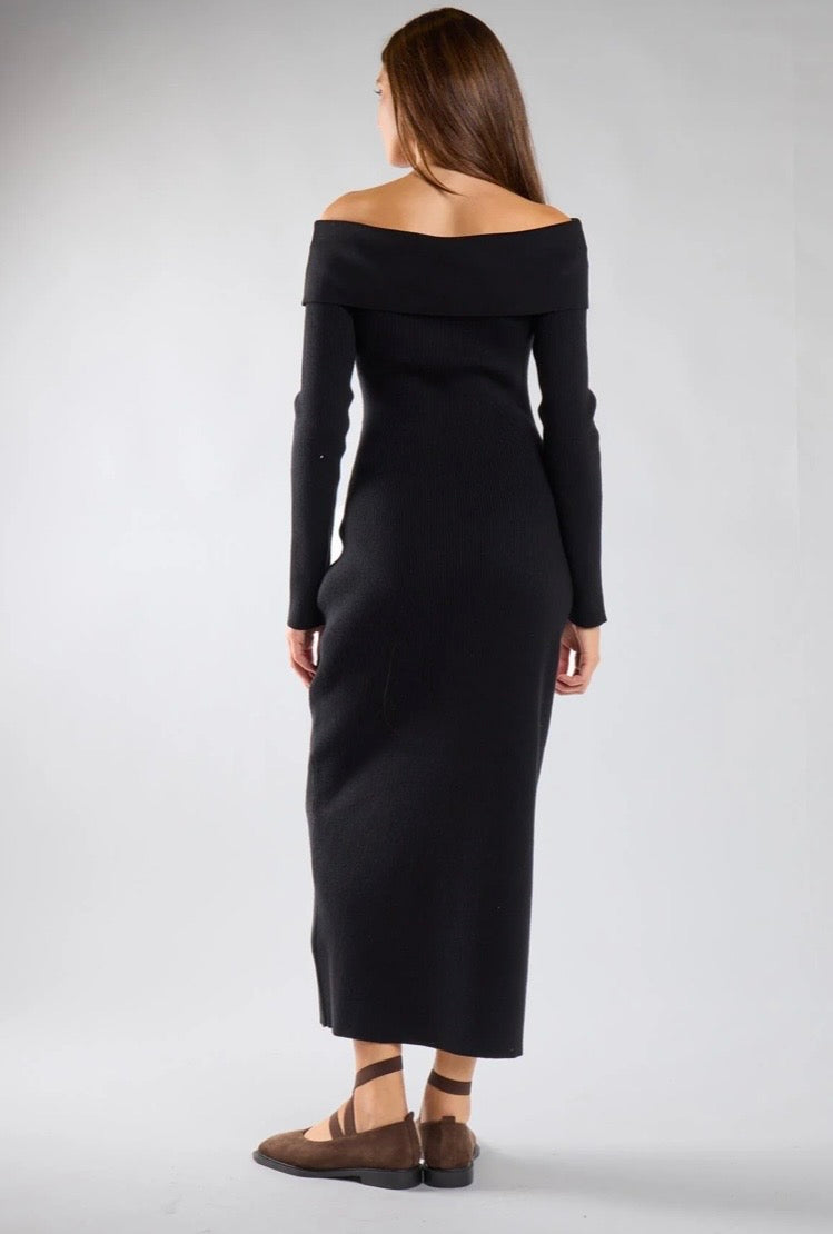 Abito Lungo Nero In Maglia - Glamorous