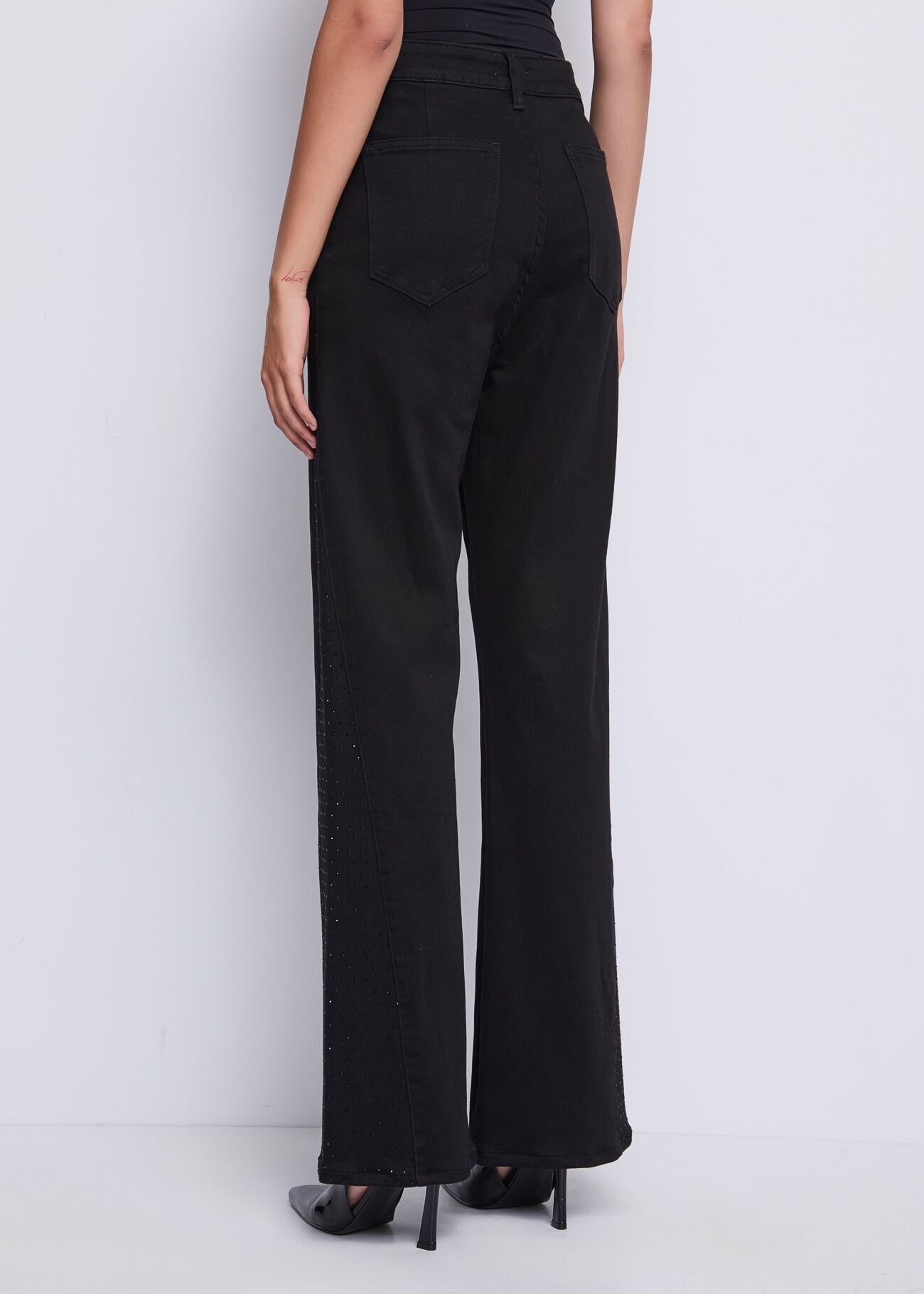 Jeans neri in cotone con strass