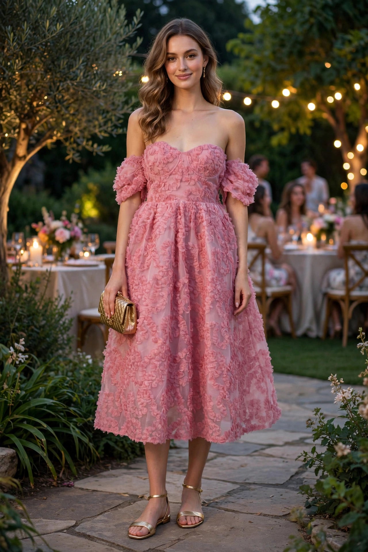 Abito midi Amelia con scollo Bardot