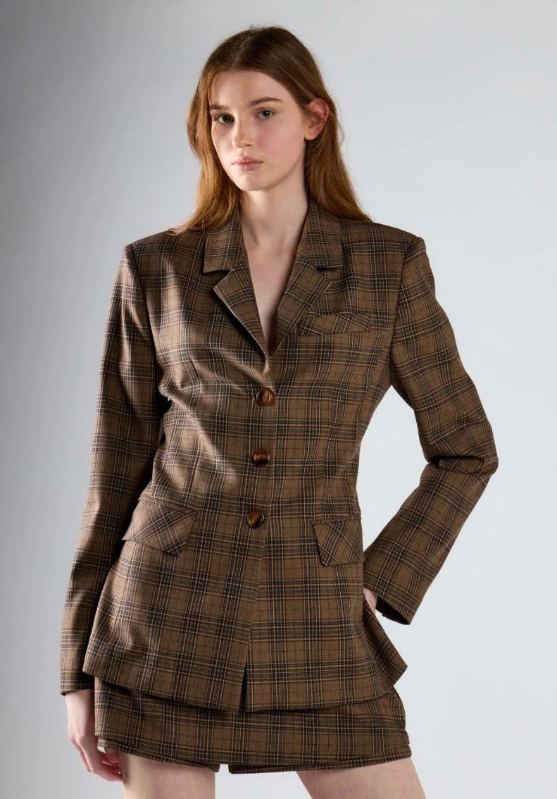 Blazer Marrone A Quadri - Glamorous