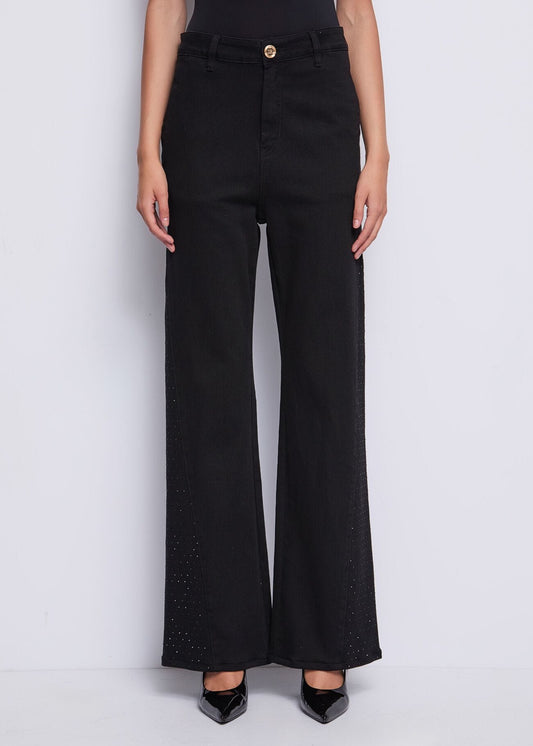 Jeans neri in cotone con strass