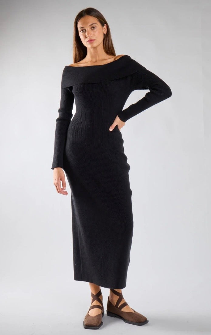 Abito Lungo Nero In Maglia - Glamorous
