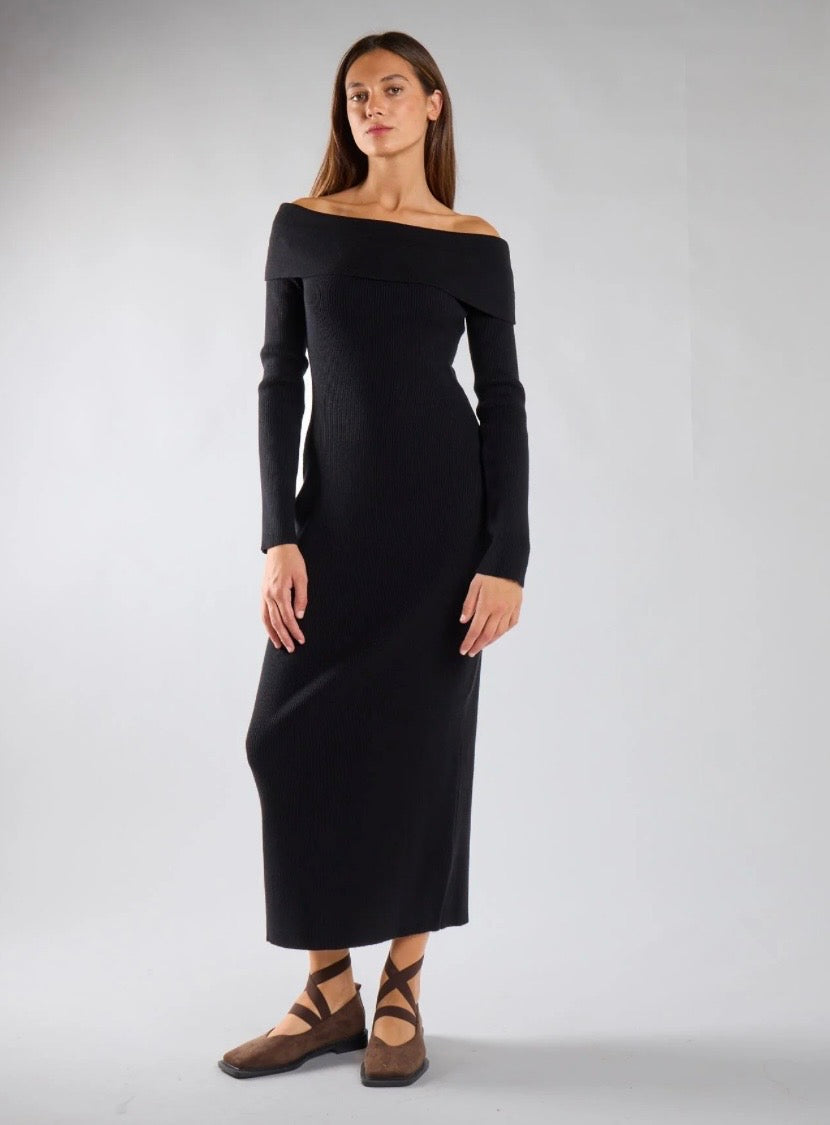 Abito Lungo Nero In Maglia - Glamorous
