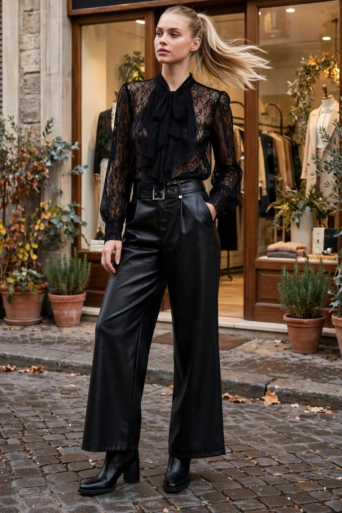 CAMICIA NERA IN PIZZO DENNY ROSE
