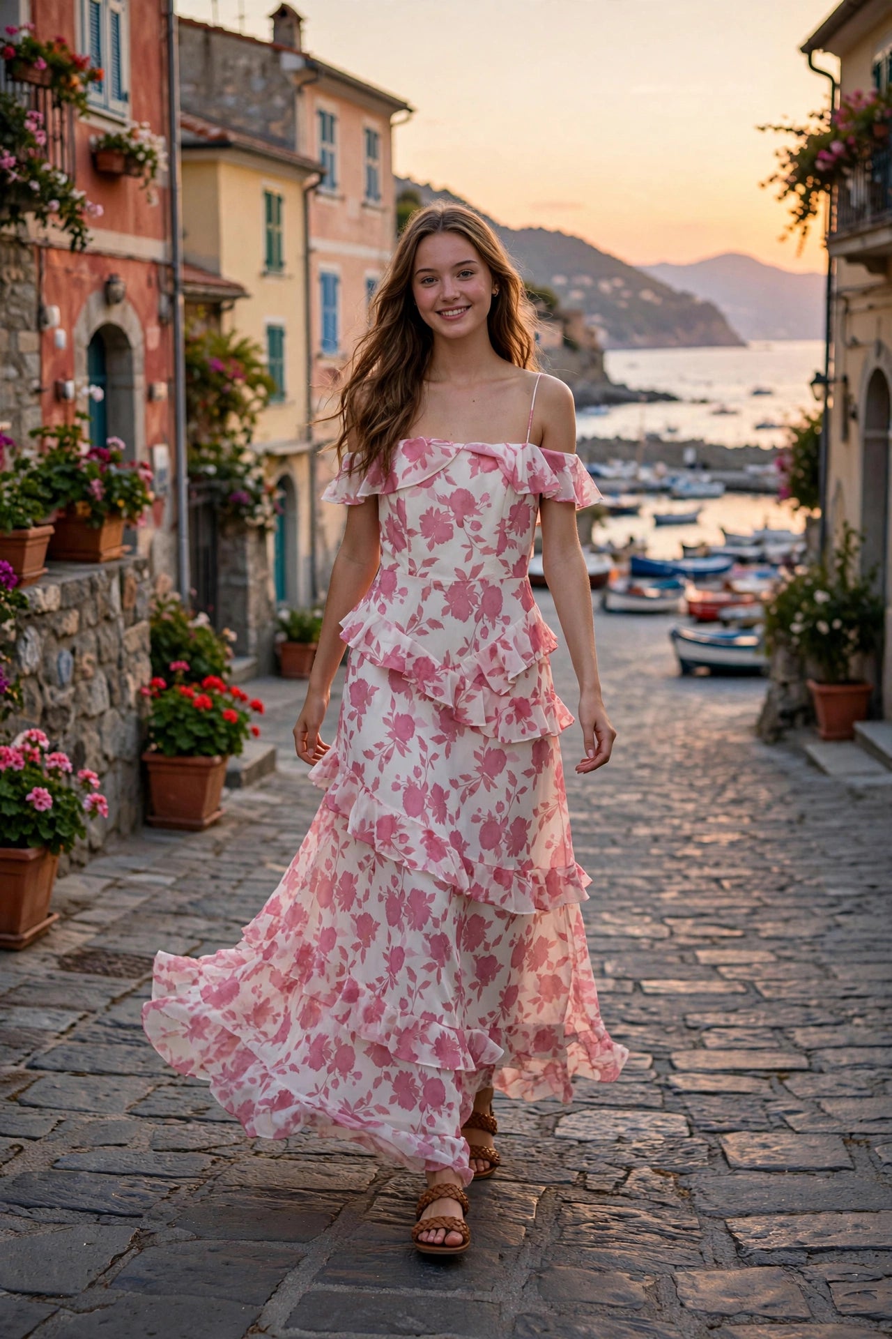 Abito lungo Drew Rose con stampa floreale