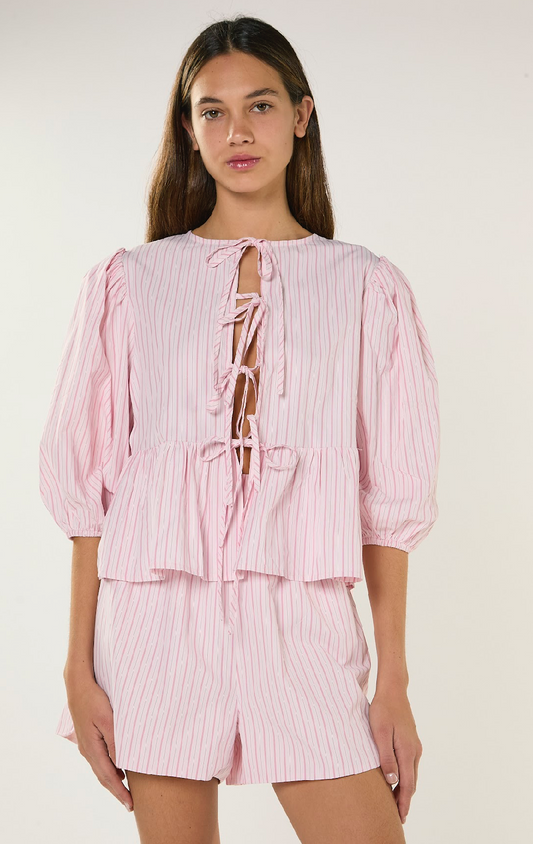 Blusa Righe Rosa Con fiocchi- Glamorous