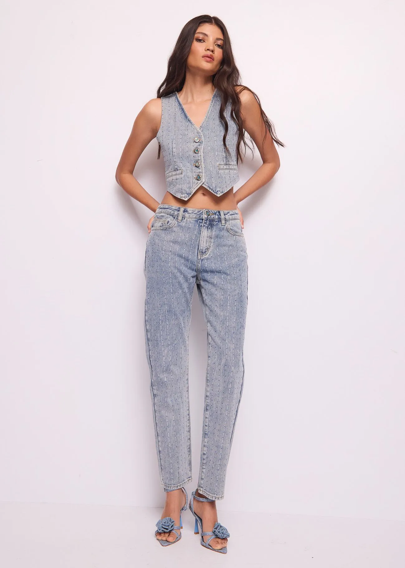 Gilet in denim con strass