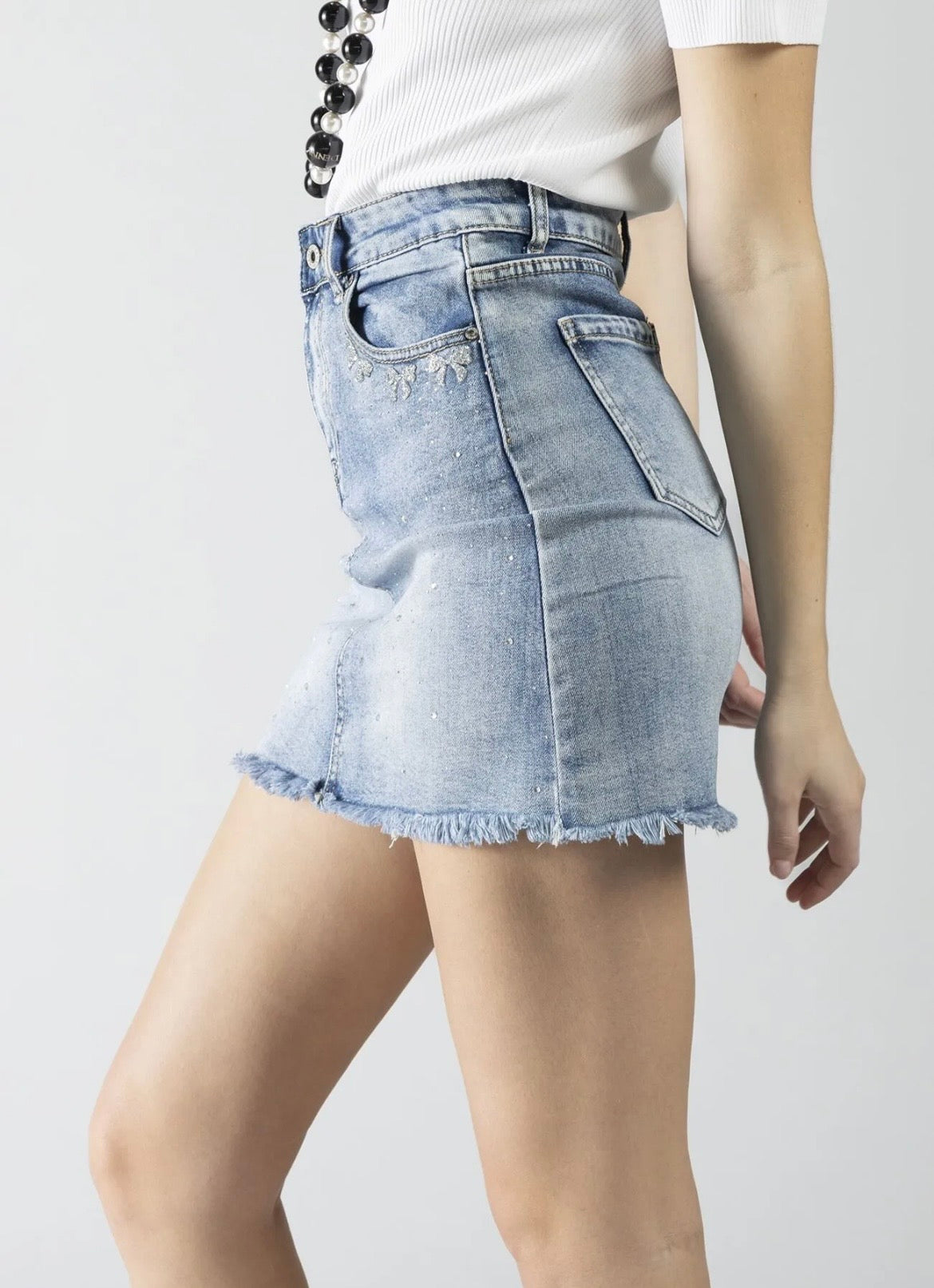 Gonna in denim strass fiocchi