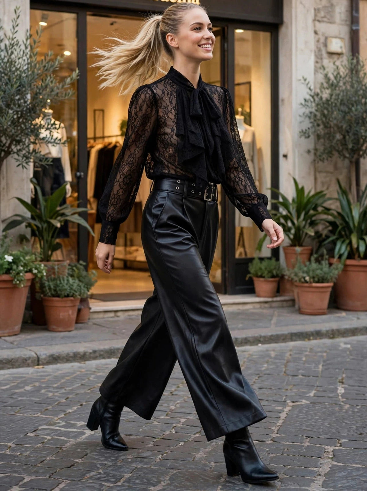 CAMICIA NERA IN PIZZO DENNY ROSE