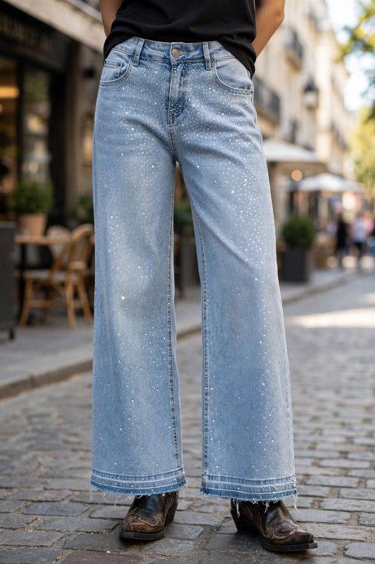 JEANS WIDE LEG STRASS LIGHT BLUE
