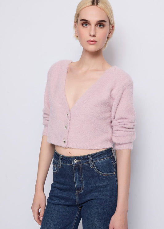 Cardigan rosa in maglia