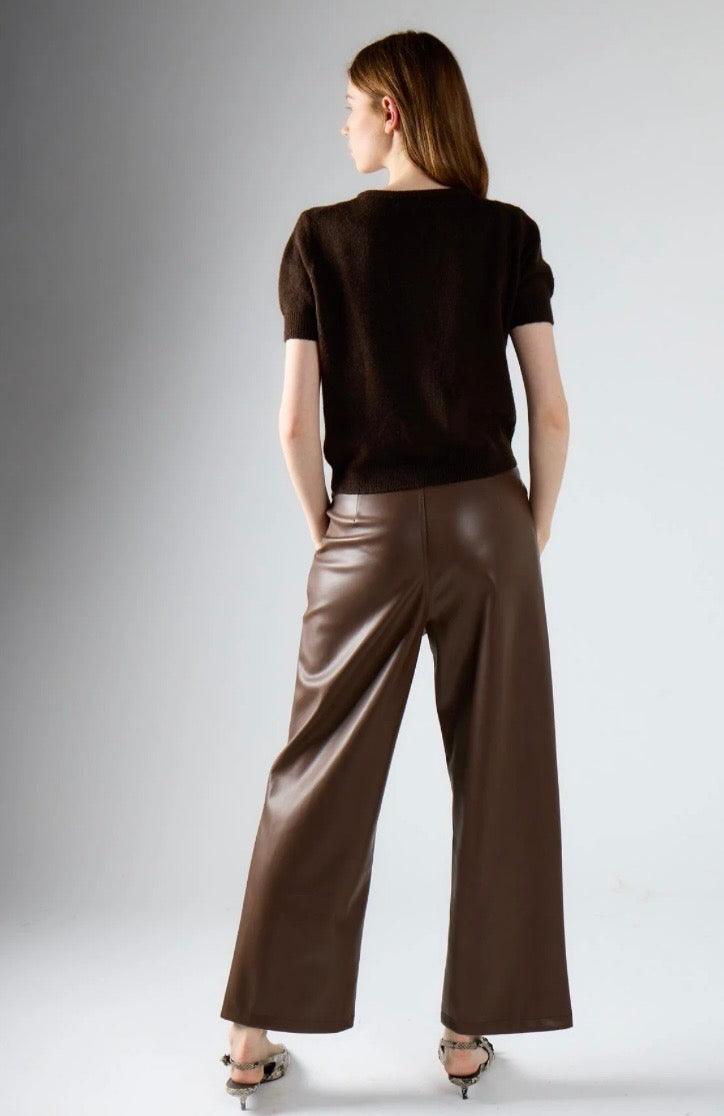 Pantaloni A Gamba Dritta In Similpelle Marrone - Glamorous